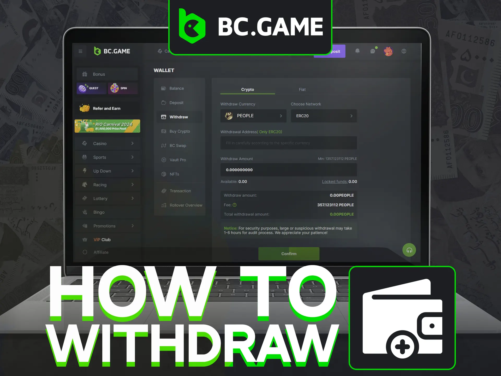 A simple guide to cashing out your BC Game balance.