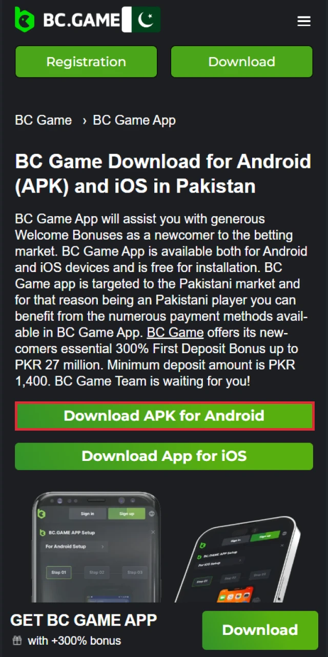 Save the BC.Game APK file directly from our official page.