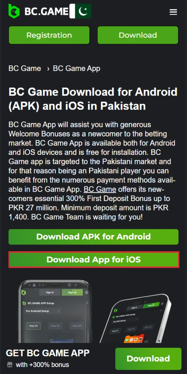 Follow the provided link on our site to set up the BC.Game app on your iPhone or iPad.