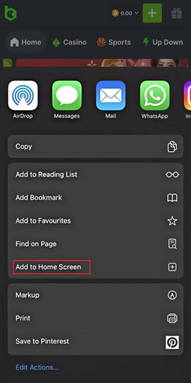Pin the BC.Game web app to your iOS home screen for quick access.