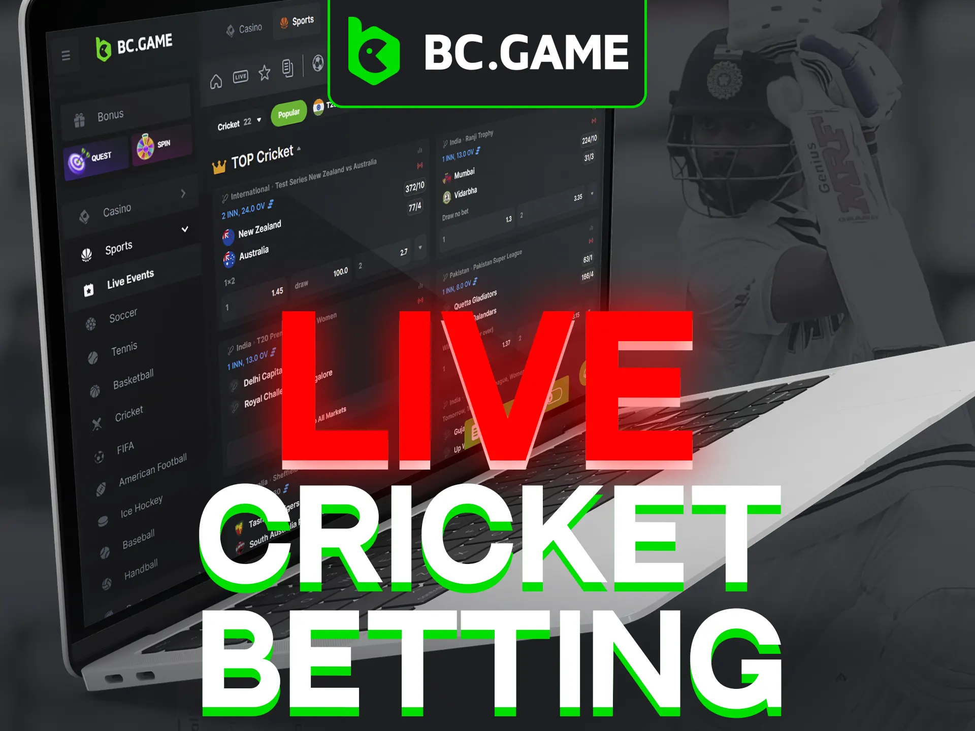 Dive into the excitement of real-time cricket betting with BC Game.