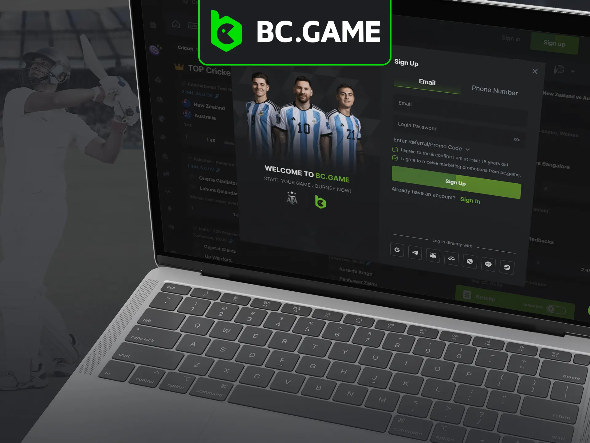Create your BC Game account and start betting on cricket.