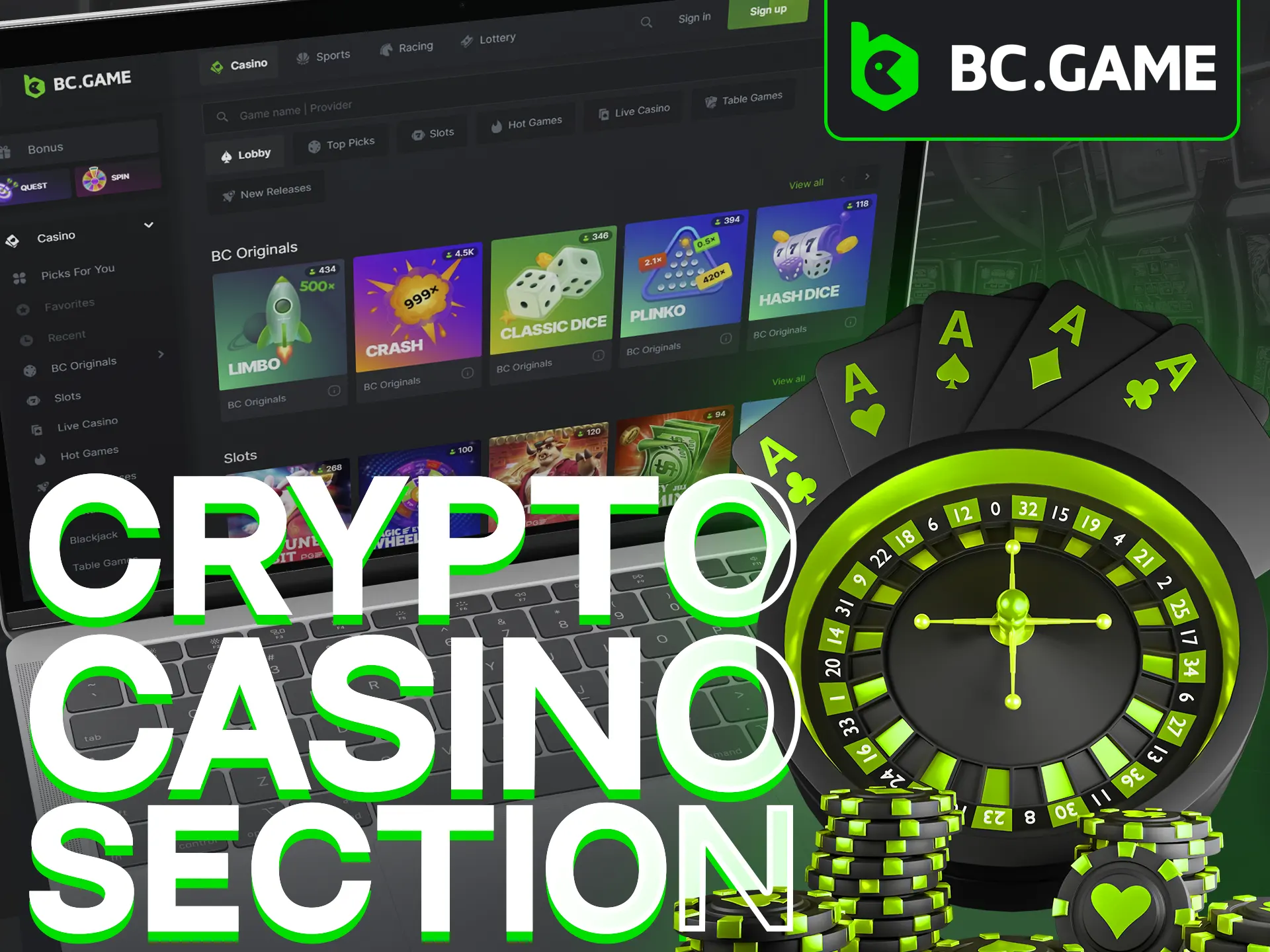 Browse through the dedicated crypto casino section at BC Game.
