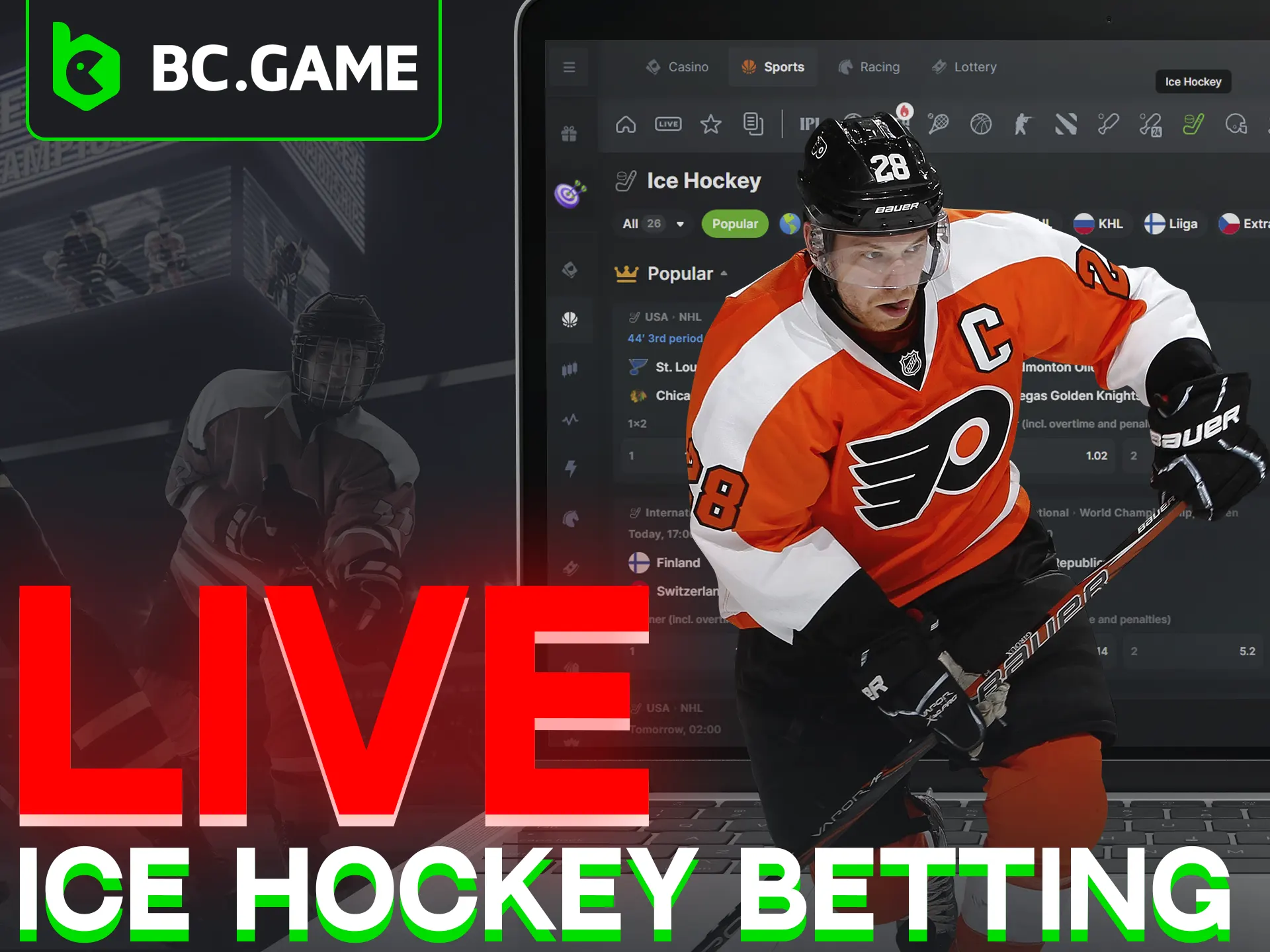 Enjoy the excitement of live hockey wagering with BC Game.