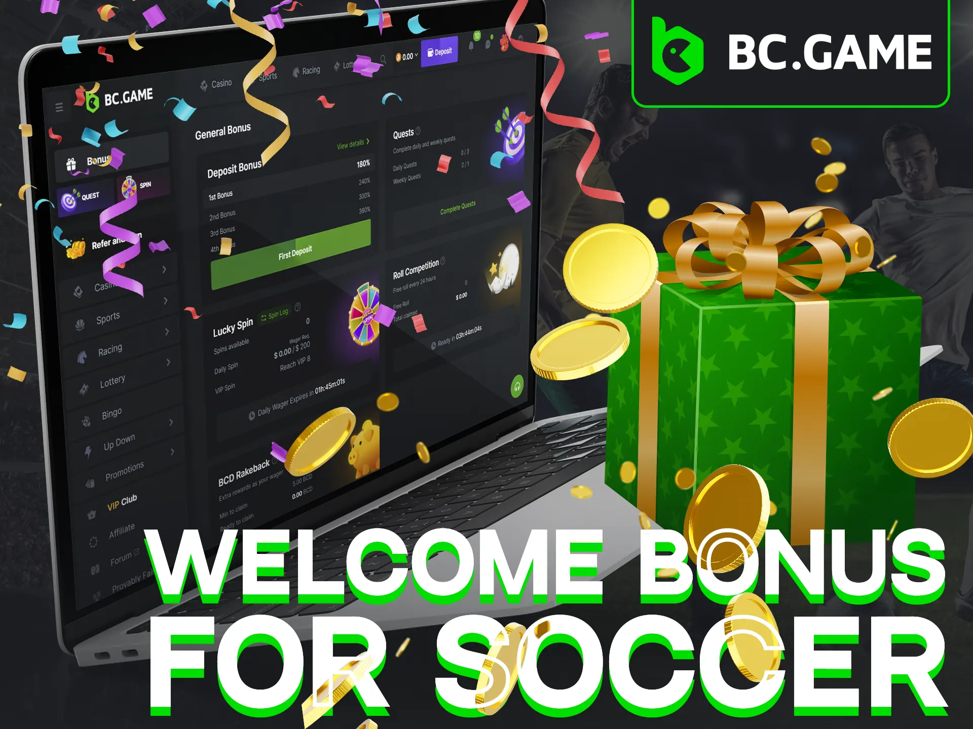 Boost your football betting bankroll with the BC Game welcome bonus on your first deposits.