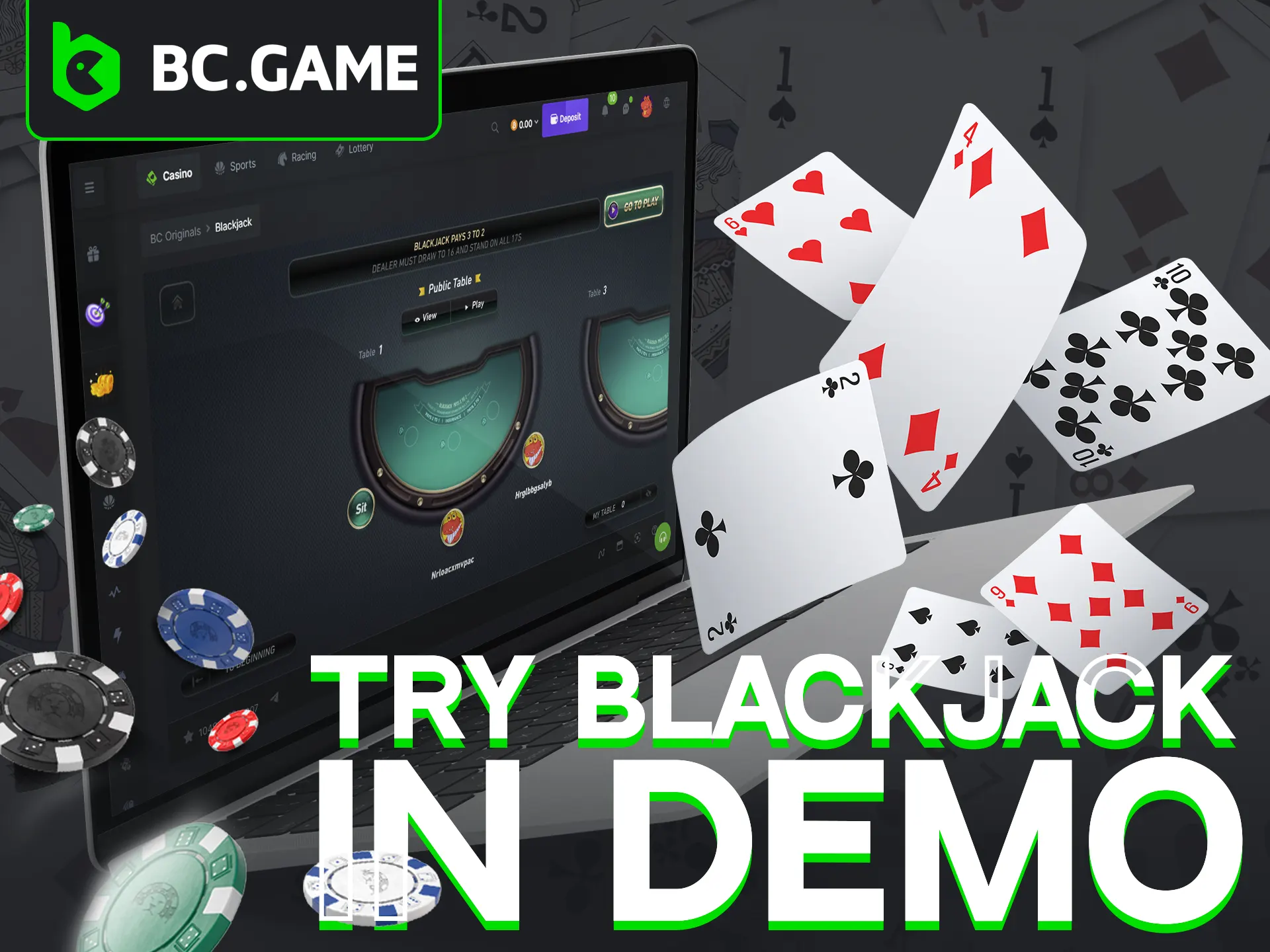 Hone your skills for free using the Blackjack Demo Mode at BC Game.
