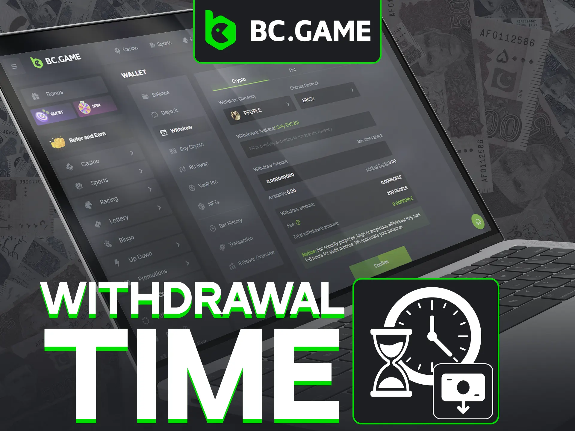 Payout durations at BC Game vary from a few minutes to several hours.