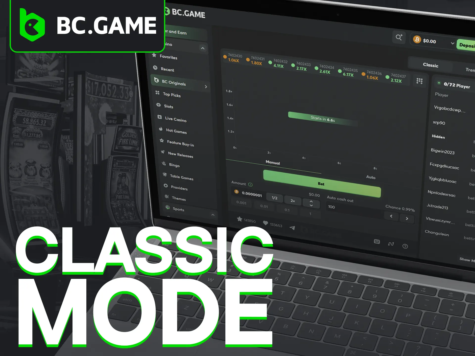 BC.Game’s Crash allows you to secure your profits before the crash occurs.