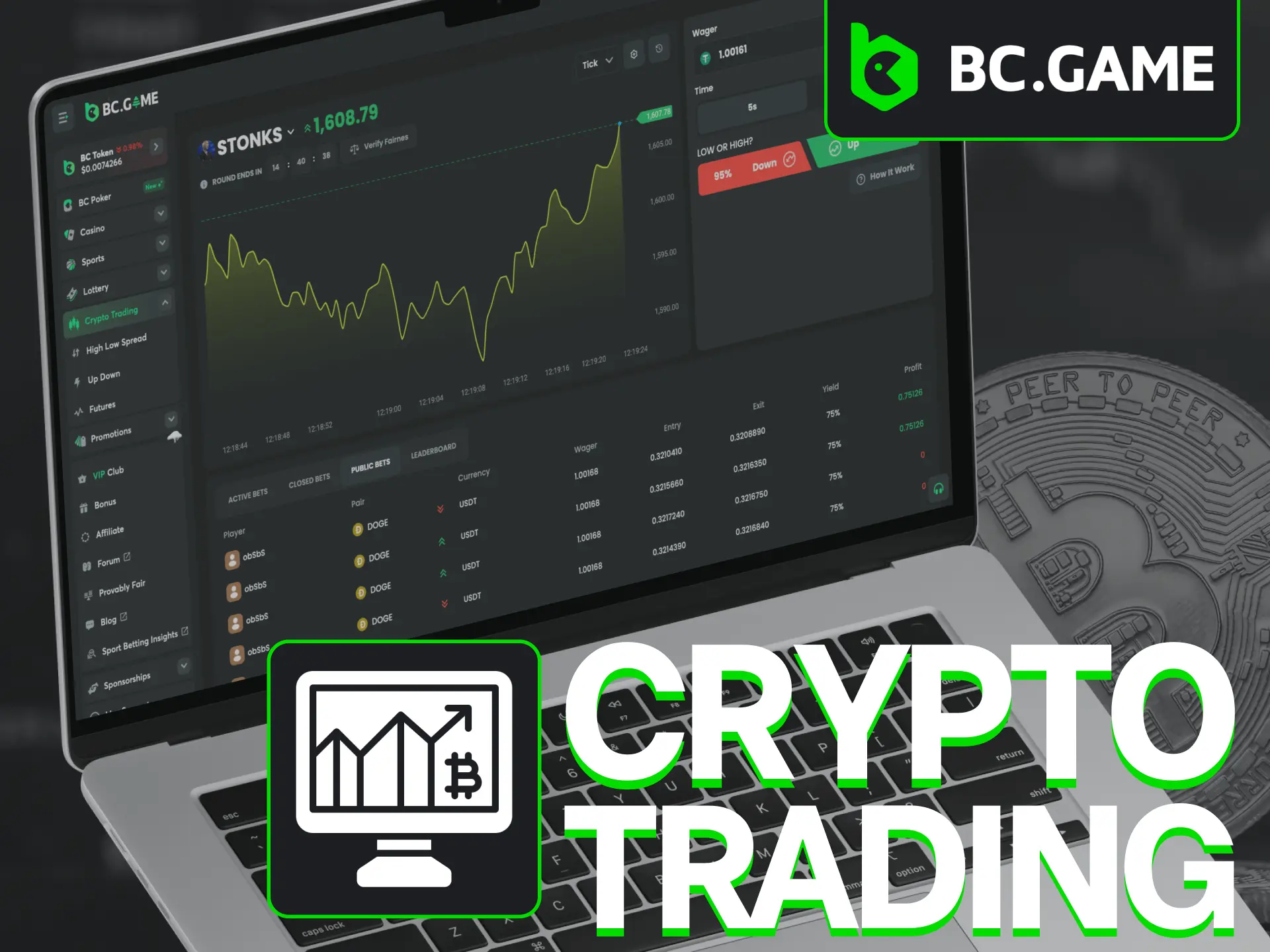 Trade the most popular cryptocurrencies using BC Game's trading tools.