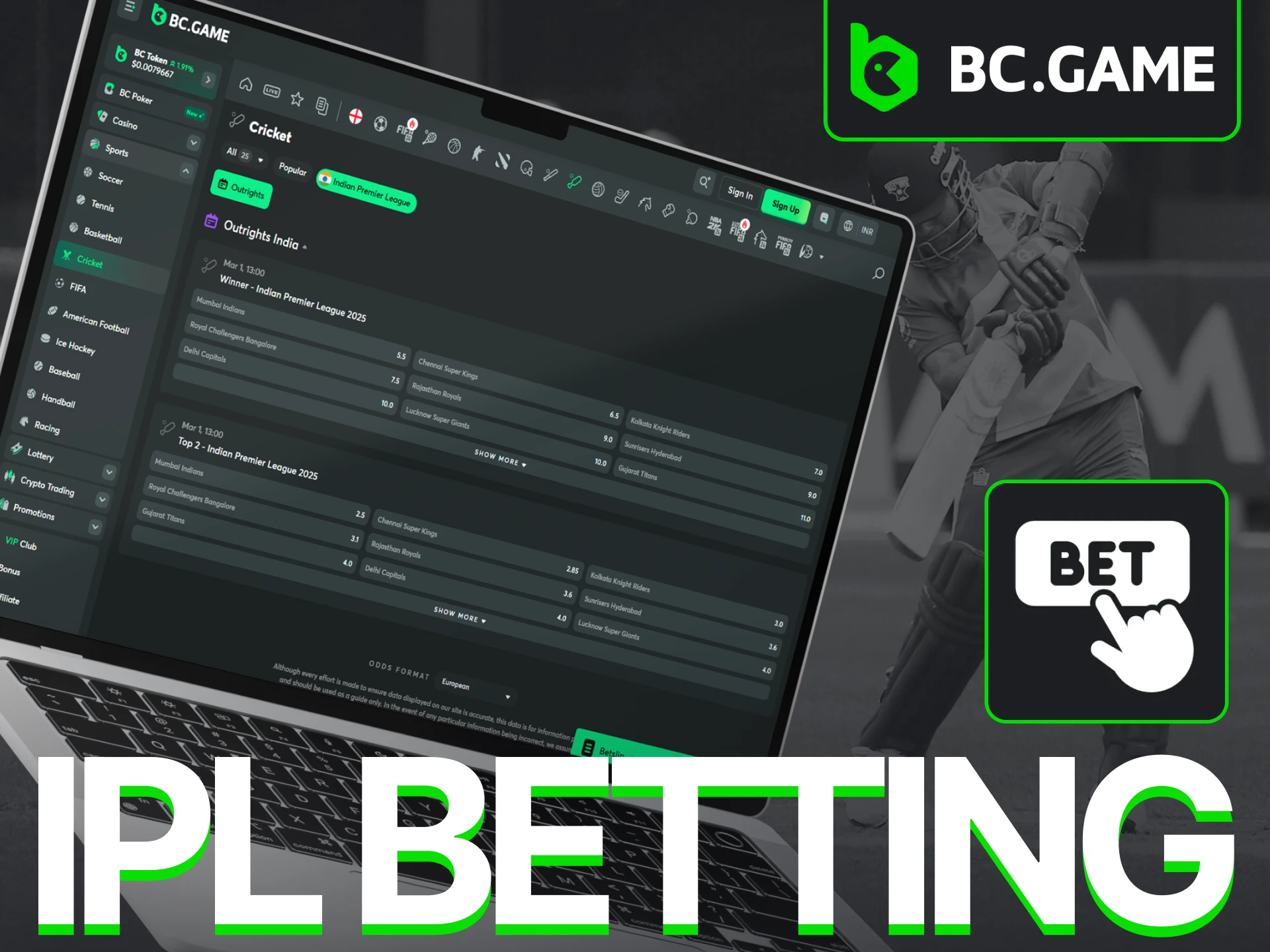 Place your stakes on the IPL tournament right here at BC Game.