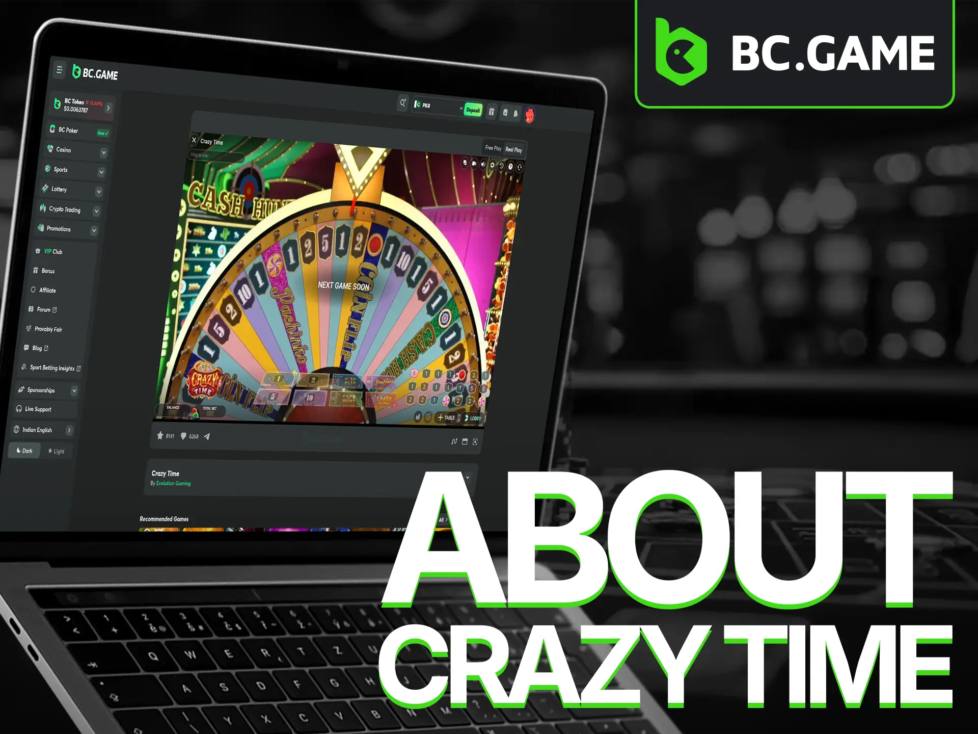 Put your intuition to the test and guess the winning segment in Crazy Time at BC Game.