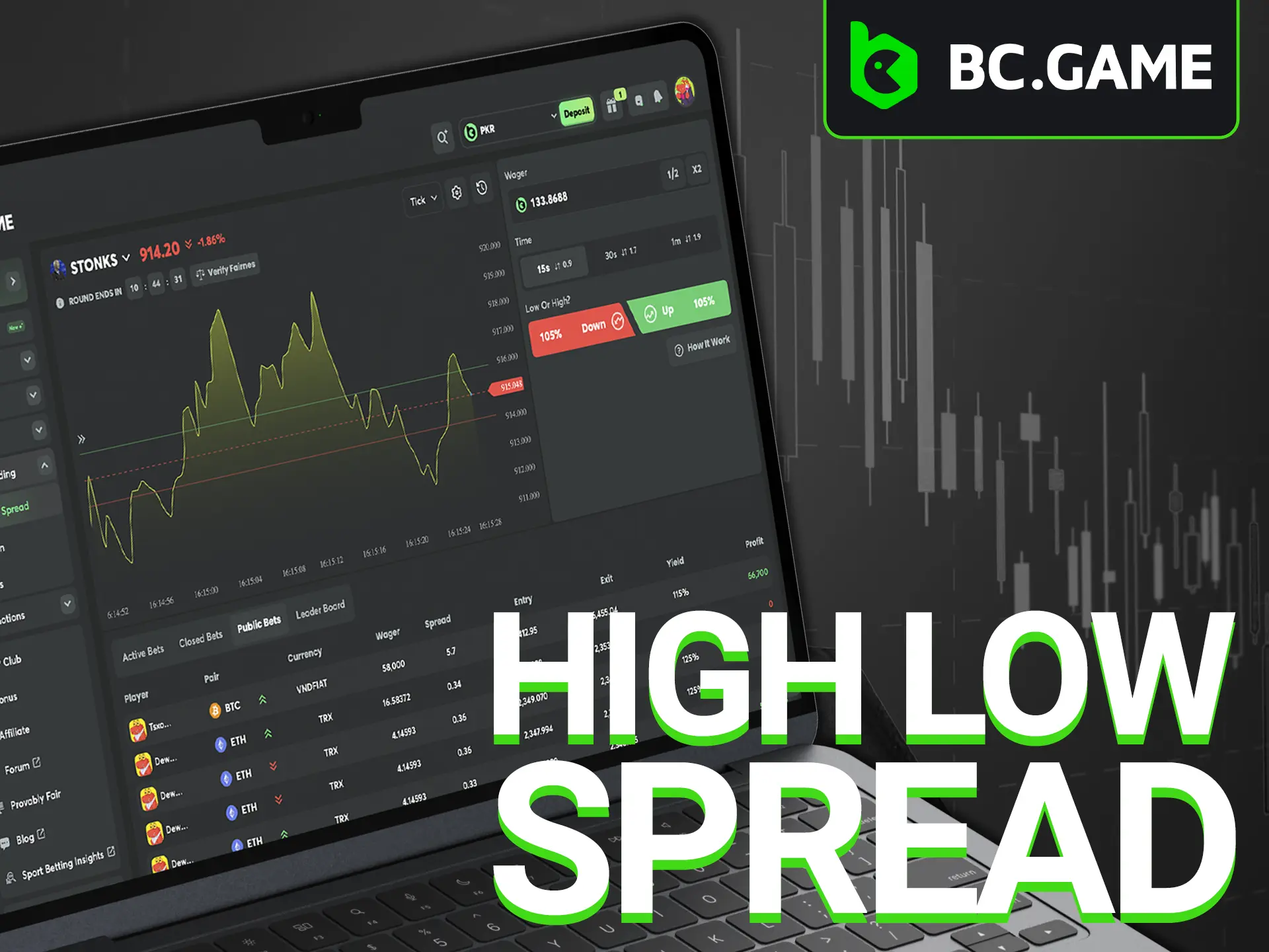Enjoy timely withdrawals of your profits when using the High Low trading mode at BC Game.