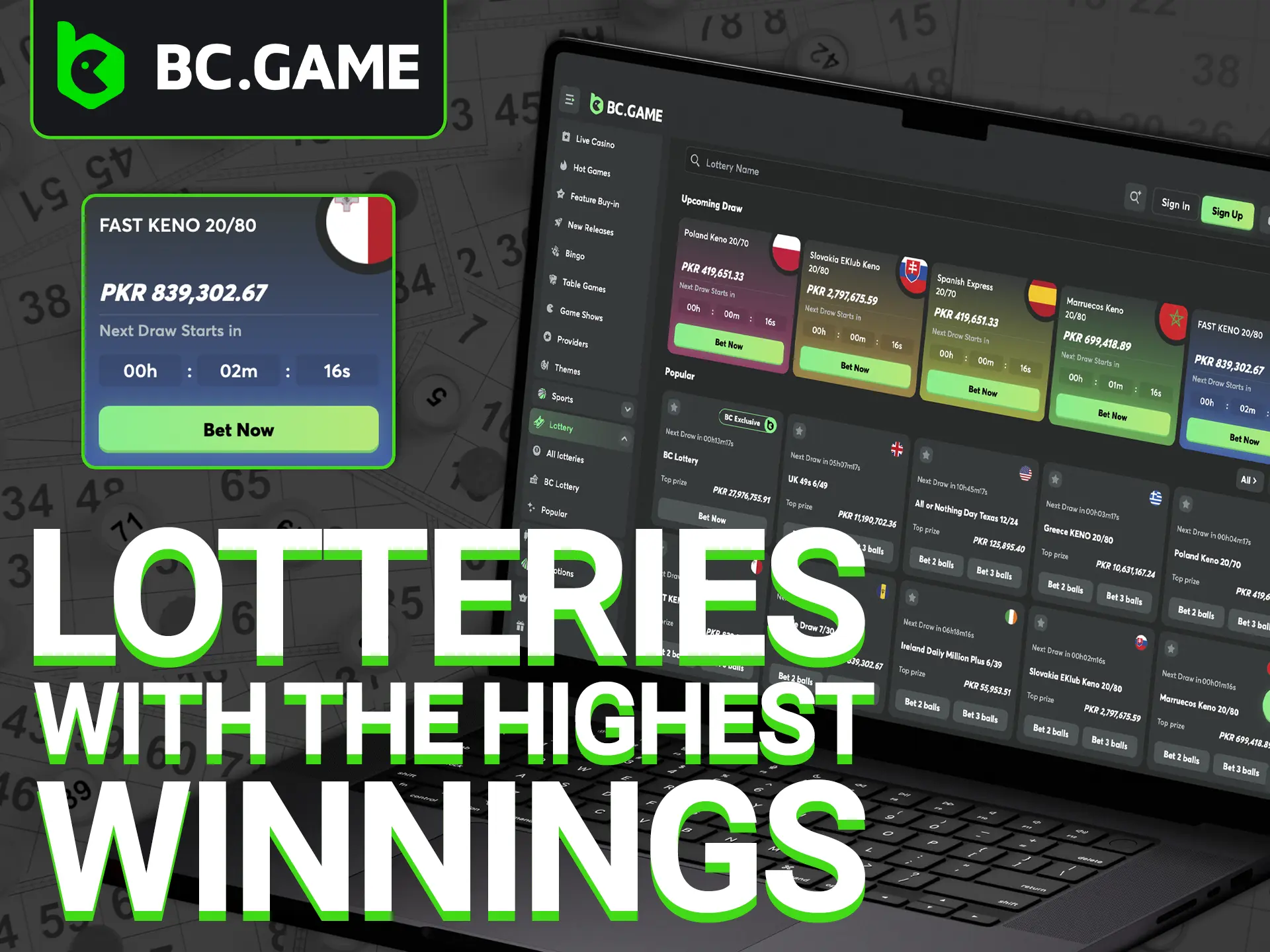 Climb the leaderboard and join the ranks of the highest lottery winners at BC Game.