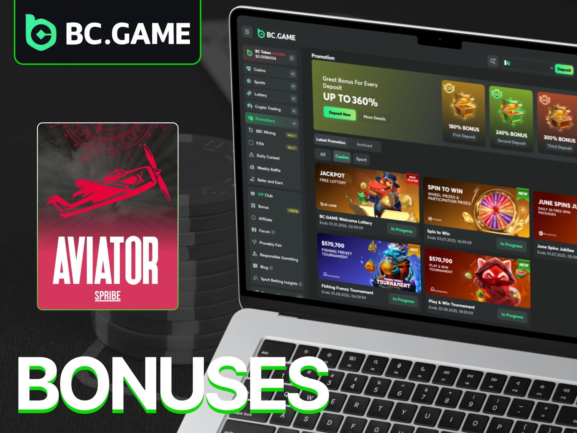 View all available BC Game Casino bonuses for Aviator players.