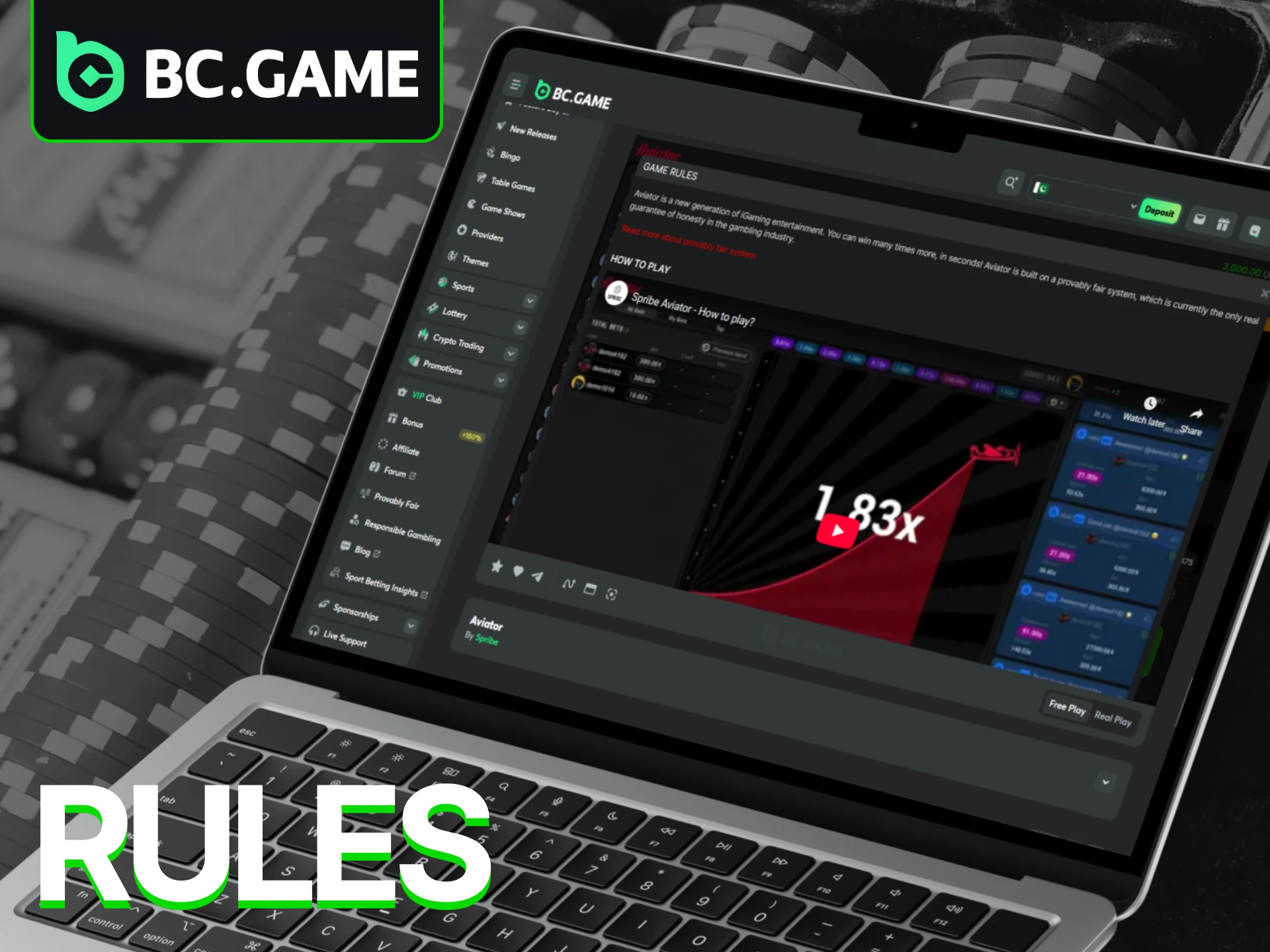 Review the official Aviator rules on the BC Game website.