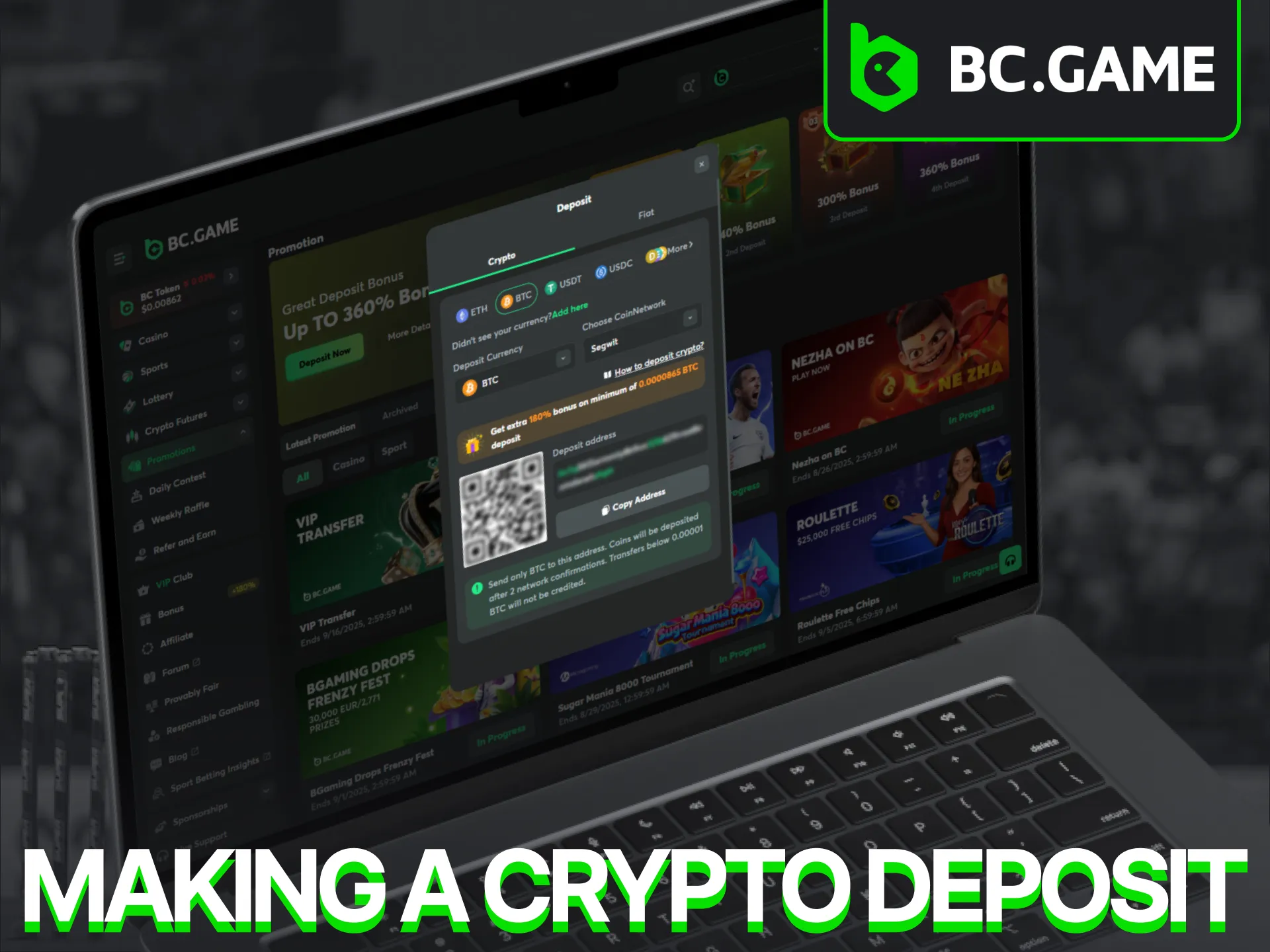 How to make a cryptocurrency deposit on the BC Game platform.