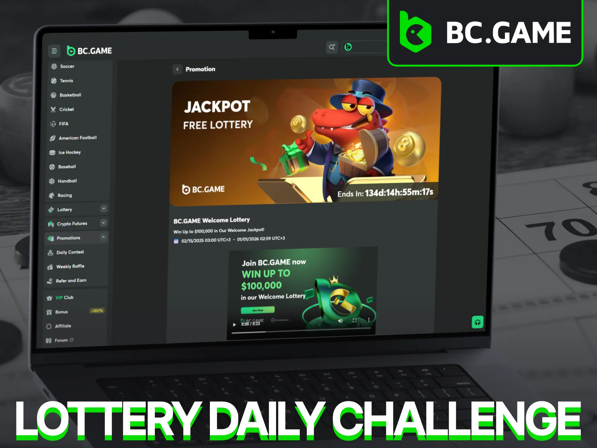 Join the Daily Lottery Challenge on the official BC Game website.